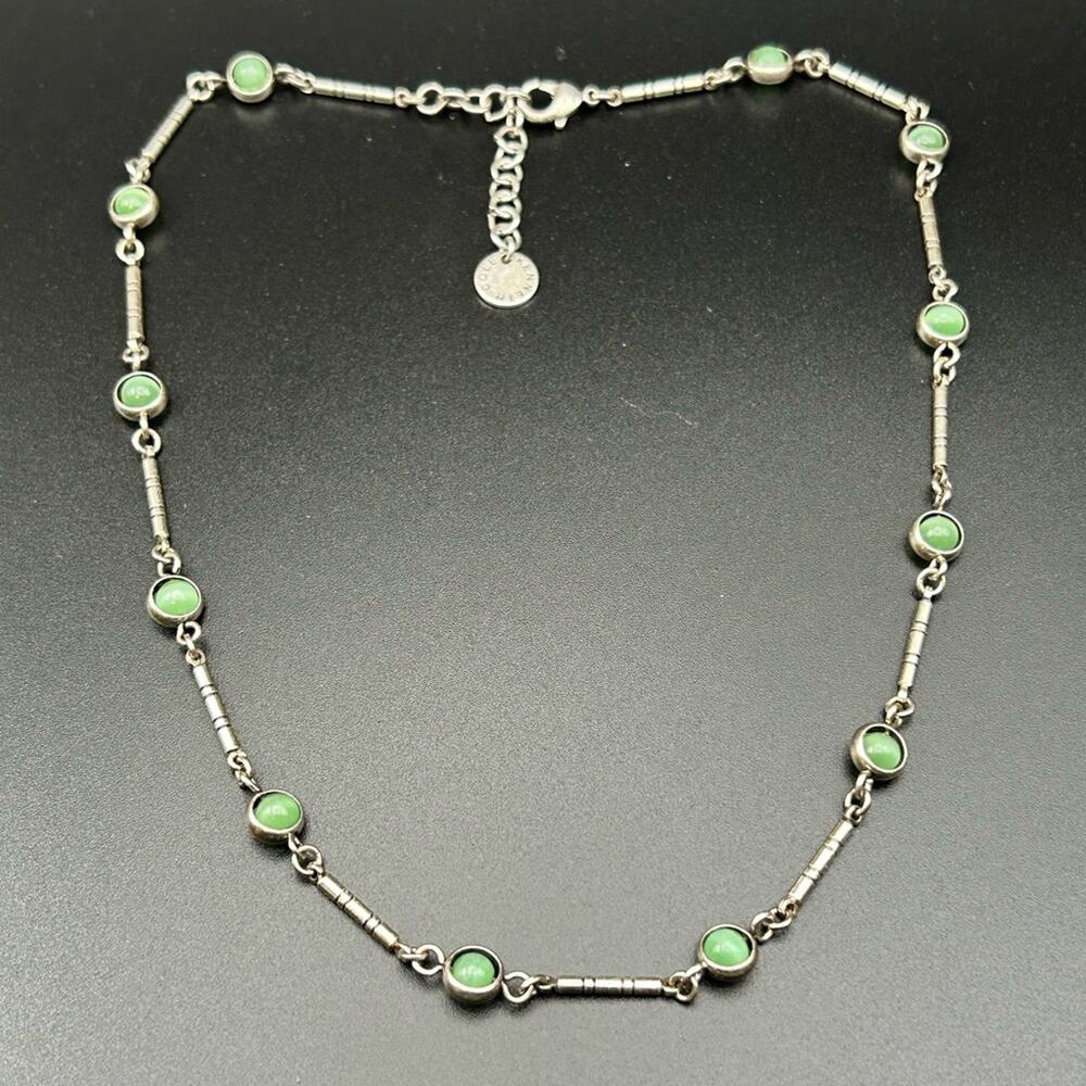 Kenneth Cole Necklace #640 silver tone jade colored stones